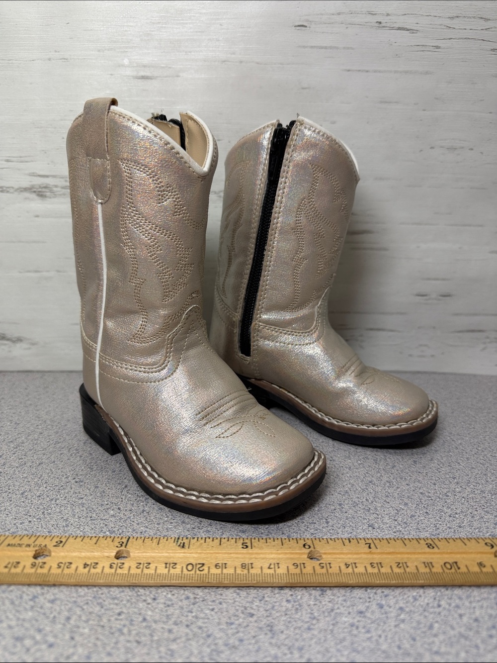 Old West Girls Iridescent Cream Western Zip Boots